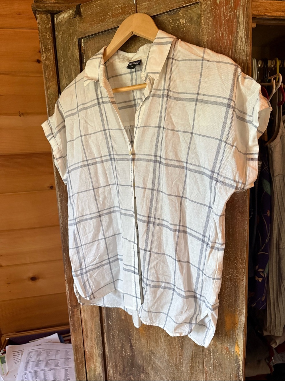 Patagonia White Shirt with Gray Windowpane Plaid